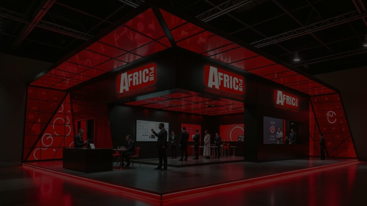 Stand d'exposition Afric Pub illuminé en rouge